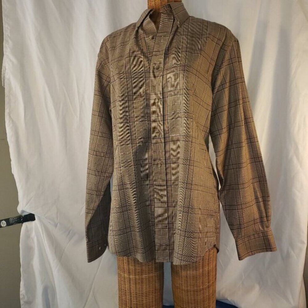 Jos. A. Bank Traveler's Collection Brown Plaid Button Down Shirt - Size M